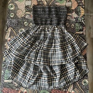 Ganni plaid smocked tube dress